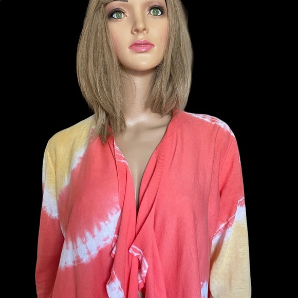 Lafayette 148 New York open front cardigan orange/white/yellow blouse size M - Picture 5 of 9